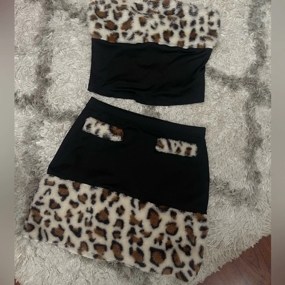 Leopard Print Mini skirt set